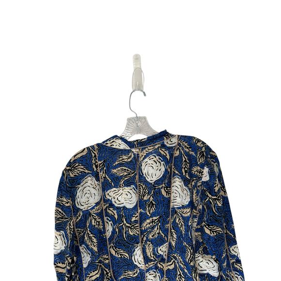 Nic + Zoe Blouse Blue Tan Button Up Short‎ Sleeve Silk Blend Lightweight Size XL - Picture 8 of 12